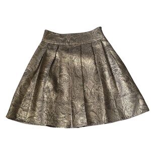 Tapemeasure Elegant Gold Metallic Paisley Pleated Skirt 6